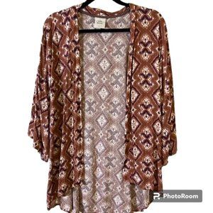 Beautiful Knox Rose Multicolor Diamond Pattern Open Front Kimono Size M/L